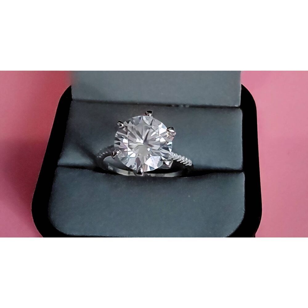 CERTIFIED 5Ct. GENUINE MOISSANITE Round & Pave V-Prong Set Engagement Ring #8